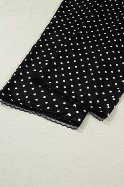 Black Polka Dot Print Elastic Waist Lace Hem Loose Pants