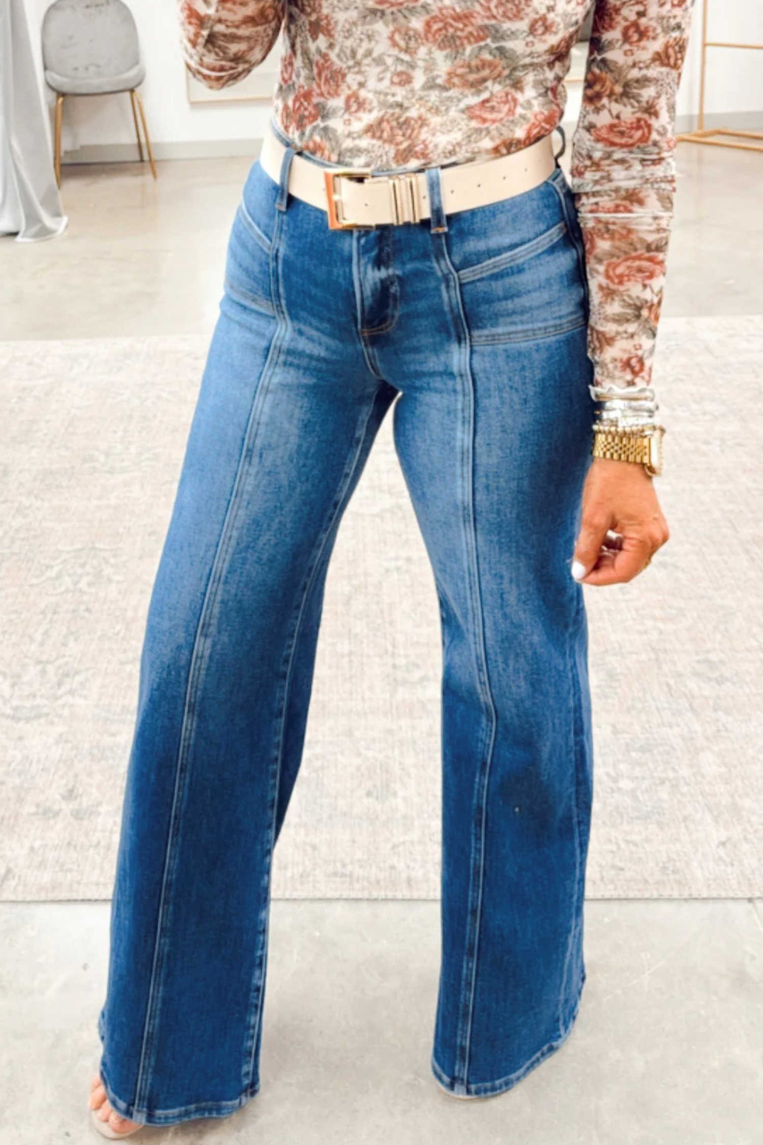 Sky Blue Tailored Seam Detail Womens Shift Jeans