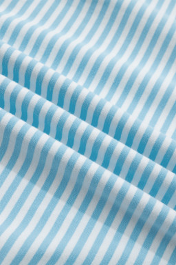 Sky Blue Stripe Cuffed Sleeve Contrast Mock Neck Tee Casual 2pcs Short Set