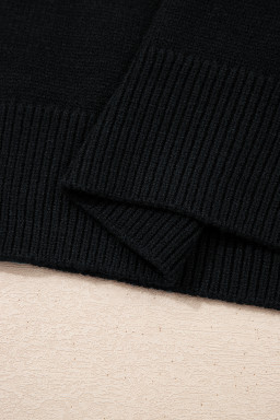 Black Solid Color Knit Contrast Denim Patchwork Collar Sweater Vest