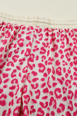 Rose V Neck Collar Leopard Printed 2pcs Short Set