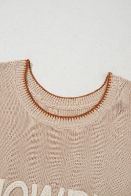 Parchment Contrast Trim Short Sleeve Knit HOWDY Western Sweater