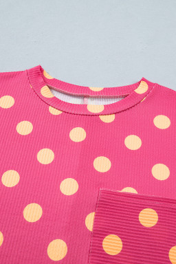 Pink DEFECTIVE Polka Dot Patch Pocket Twisted Ribbed Top