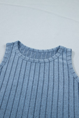 Sky Blue Slim Ribbed Mineral Wash Tank Top