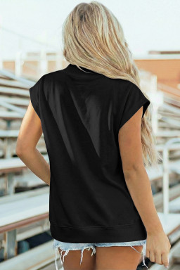 Black Sequin Mallard High Neck Cap Sleeve Top