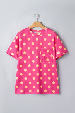 Pink DEFECTIVE Polka Dot Patch Pocket Twisted Ribbed Top
