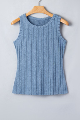 Sky Blue Slim Ribbed Mineral Wash Tank Top