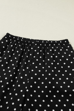 Black Polka Dot Print Elastic Waist Lace Hem Loose Pants