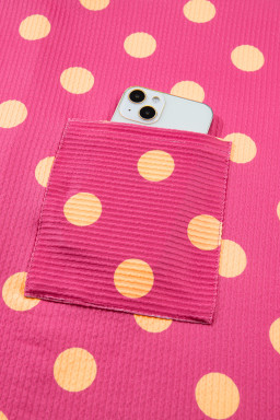 Pink DEFECTIVE Polka Dot Patch Pocket Twisted Ribbed Top