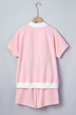 Pink Stripe Sequin Flag Pattern High Neck Top Loose Fit Short Set