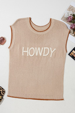 Parchment Contrast Trim Short Sleeve Knit HOWDY Western Sweater