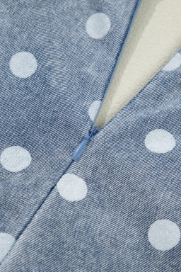 Sky Blue Polka Dot Print Tie V Neck Pleated Loose Denim Romper