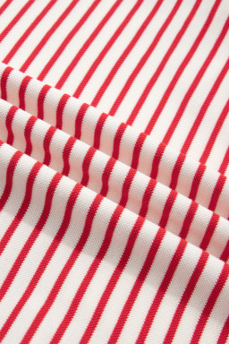 Red Stripe Quarter Zip Polo Collar T Shirt Dress with Pockets