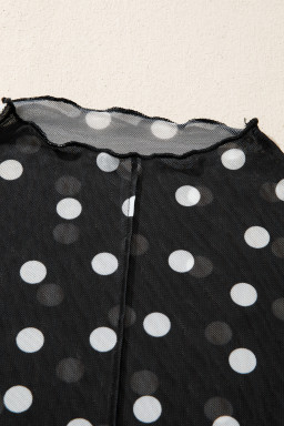 Black Polka Dot Printed High Neck Sheer Mesh Tee