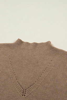 Light French Beige Solid Color Ribbed Knit Mock Neck Loose Sleeveless Sweater