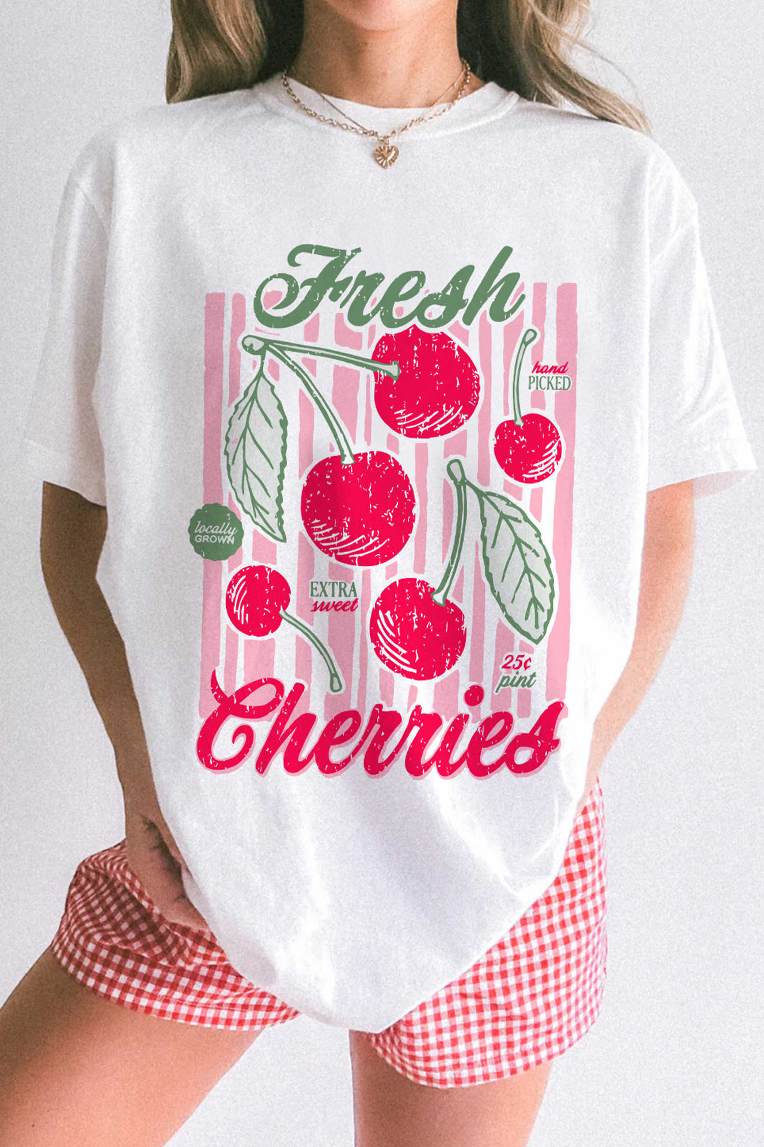White Vintage Fresh Cherries Graphic Tee