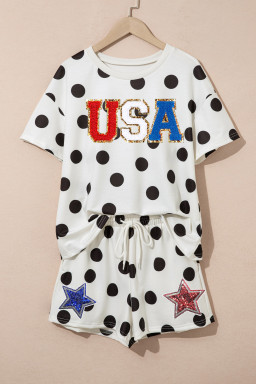 Black Polka Dot USA Patriotic Chenille Sequin Graphic 2-Piece Set