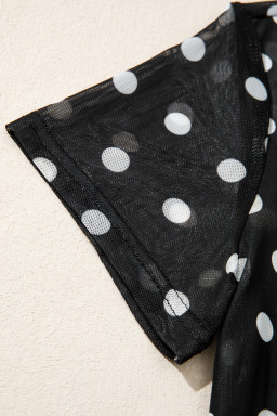 Black Polka Dot Printed High Neck Sheer Mesh Tee