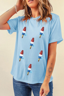 Light Blue Patriotic Sequin Popsicle Graphic Tee