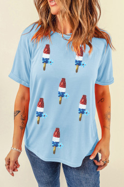 Light Blue Patriotic Sequin Popsicle Graphic Tee
