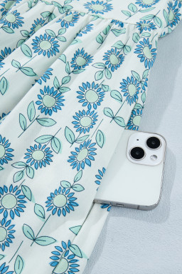 Sky Blue Floral Print Contrast Trim Flutter Sleeve Mini Dress