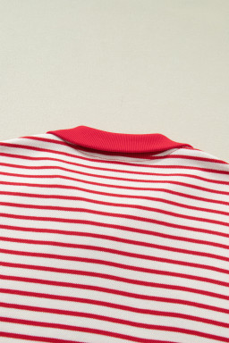 Red Stripe Quarter Zip Polo Collar T Shirt Dress with Pockets
