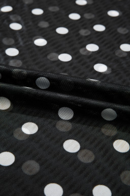 Black Polka Dot Printed High Neck Sheer Mesh Tee