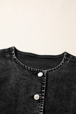 Black Buttoned Front Slit Denim Vest