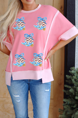 Peach Blossom Raw Edge Patchwork Coquette Patriotic Sequin Boots Graphic Top