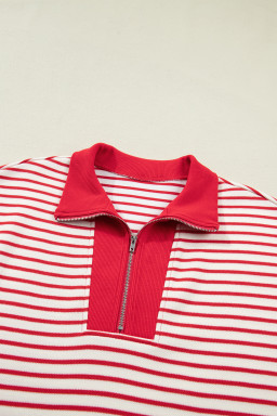 Red Stripe Quarter Zip Polo Collar T Shirt Dress with Pockets