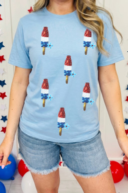 Light Blue Patriotic Sequin Popsicle Graphic Tee
