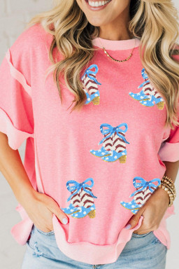 Peach Blossom Raw Edge Patchwork Coquette Patriotic Sequin Boots Graphic Top