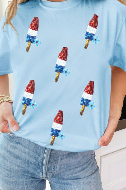 Light Blue Patriotic Sequin Popsicle Graphic Tee