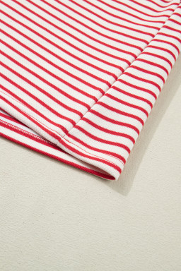 Red Stripe Quarter Zip Polo Collar T Shirt Dress with Pockets