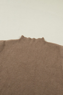 Light French Beige Solid Color Ribbed Knit Mock Neck Loose Sleeveless Sweater