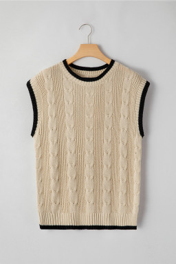 Apricot Cable Ribbed Knit Contrast Trim Loose Sweater Vest