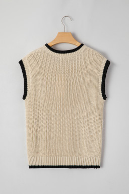 Apricot Cable Ribbed Knit Contrast Trim Loose Sweater Vest