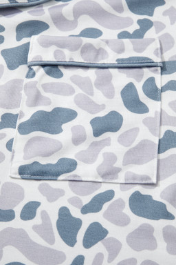 Beige Camouflage Print Lapel Shirt Drawstring 2pcs Short Pajama Set