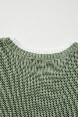 Smoke Green Cable Ribbed Knit Contrast Trim Loose Sweater Vest