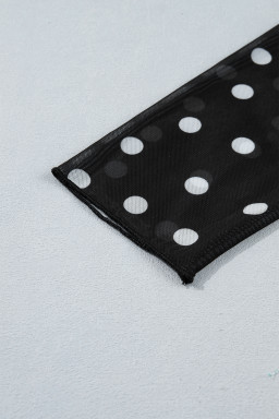 Black Plus Size Mock Neck Polka Dot Long Sleeve Mesh Top