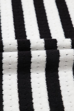 Black Stripe Pointelle Knit Contrast Trim Sleeveless Sweater Top