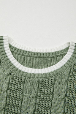 Smoke Green Cable Ribbed Knit Contrast Trim Loose Sweater Vest