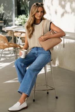 Apricot Cable Ribbed Knit Contrast Trim Loose Sweater Vest