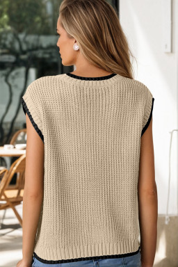 Apricot Cable Ribbed Knit Contrast Trim Loose Sweater Vest