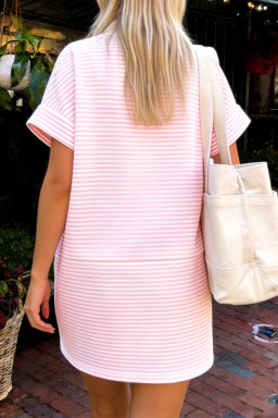 Pink Stripe Patriotic Sequin Flower Mock Neck T Shirt Graphic Dress