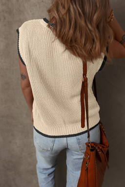 Apricot Cable Ribbed Knit Contrast Trim Loose Sweater Vest