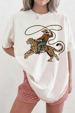 White Leopard Rodeo Cowboy Graphic Casual Tee