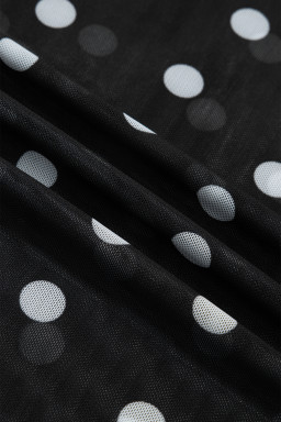 Black Plus Size Mock Neck Polka Dot Long Sleeve Mesh Top
