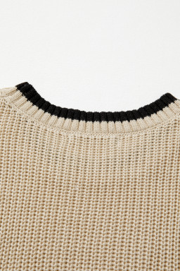 Apricot Cable Ribbed Knit Contrast Trim Loose Sweater Vest