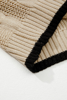 Apricot Cable Ribbed Knit Contrast Trim Loose Sweater Vest